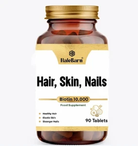 Comprimidos de biotina 10.000 mcg - Crecimiento del cabello, piel y uñas - Vitamina B - FUERZA MÁXIMA - Imagen 1 de 3