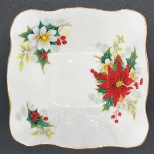 Royal Albert Poinsettia Square Bowl Bone China Sweet Meat Relish Candy Dish - Picture 1 of 5
