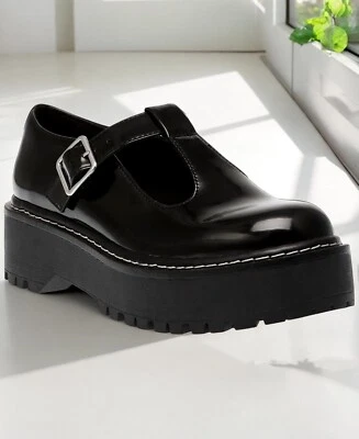 Wild Pair Amalie Women's Black T Buckled Strap Round Mary Jane Heel Flats NIB - Image 1 of 4