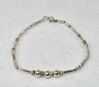 Pulsera balinesa bola y barra de plata de ley 925 de 8 pulgadas Foto 1 de 3