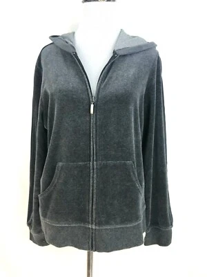 Sudadera con capucha SJB Active By St Johns Bay para mujer gris sensación de terciopelo cremallera completa talla mediana Foto 1 de 4