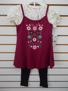 Girls Flapdoodles $42 2pc Black Raspberry Leggings Set Size 4 - 6X - Picture 1 of 6