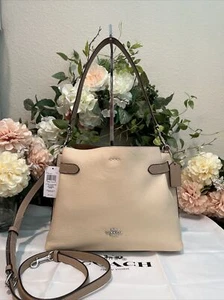 🌼🤎COACH Leather HANNA Medium Shoulder Bag w/Crossbody~Ivory/Beige/Taupe - Picture 1 of 10