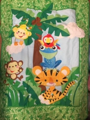 Fisher Price ANIMALES DE LA SELVA TROPICAL EDREDÓN CUNA BEBÉ manta nueva Foto 1 de 3