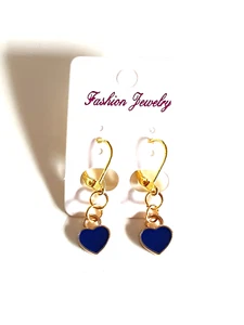 💙Sweet Small Navy Blue Enamel Heart Gold Plated Earrings💙 - Picture 1 of 8