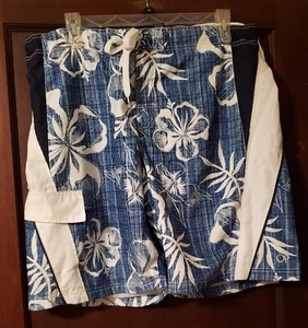Ocean Pacific (OP) Badehose XL (40-42) blau/weiß 1 Tasche Klettverschluss - Bild 1 von 5