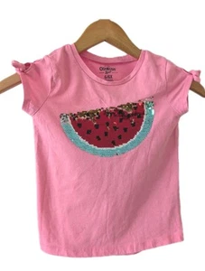 Oshkosh Girls Top 6/6X Pink Sequin Graphics Pullover Short Sleeve Round Neck - Picture 1 of 7
