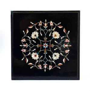 DE COLECCIÓN PIETRA DURA MÁRMOL NEGRO PIEDRA INCRUSTACIÓN 11" CUADRADO MESA MOSAICO AZULEJO - Imagen 1 de 14