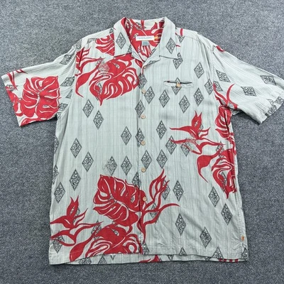 Quiksilver Edition Shirt Mens XL Gray Red Rayon Hawaiian Aloha Floral Button Up - Image 1 of 4