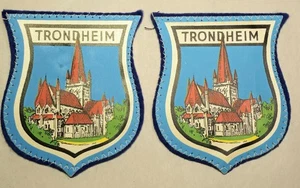 Vtg Old Trondheim Norway Patch Lot 2pc European Europe Travel Souvenir  - Picture 1 of 4