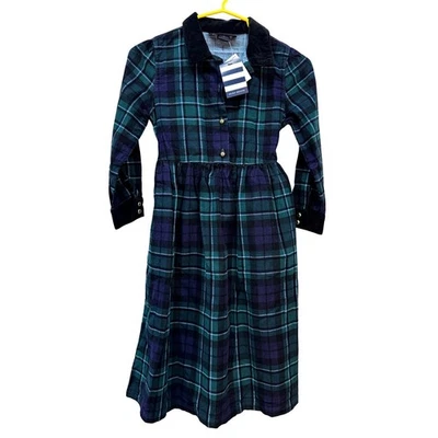 Vestido tartan Lands End feminino xadrez veludo MacCallum novo com etiquetas tamanho 6X azul verde - Imagem 1 de 4