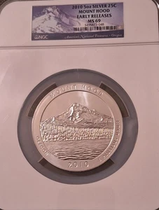 2010 MOUNT HOOD 5 OZ SILVER QUARTER NGC MS69 Early Releases - Picture 1 of 5