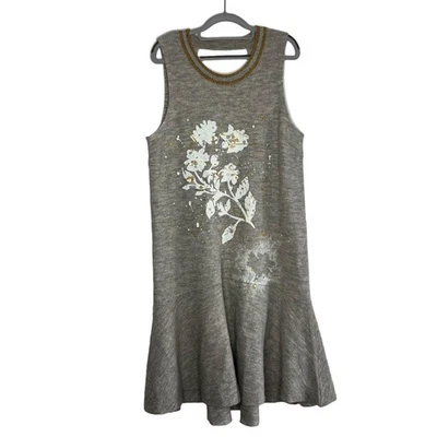 Knitted & Knotted Knit Dress Women's Large Gray Floral Sleeveless Flounce Hem - Image 1 of 4