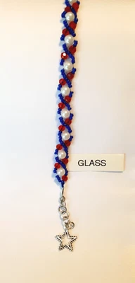 PULSERA HECHA A MANO DE ACERO INOXIDABLE ROJO BLANCO Y AZUL VIDRIO Y PERLAS DE IMITACIÓN CON CUENTAS Foto 1 de 2