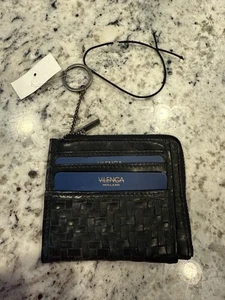 Vilenca Holland schwarz geflochtenes Leder umlaufender Reißverschluss Geldbörse Schlüsselanhänger Boho Korb NEU - Bild 1 von 5