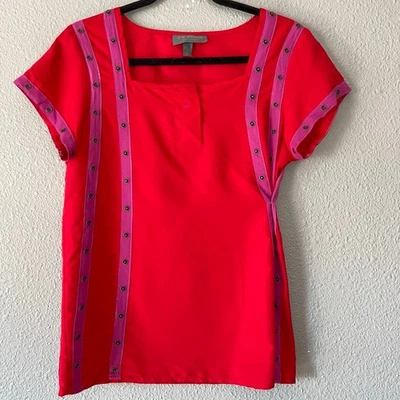 Женская рубашка блузка Zac Posen For Target с застежкой-лентой красный розовый квадратный вырез средний размер - Изображение 1 из 4