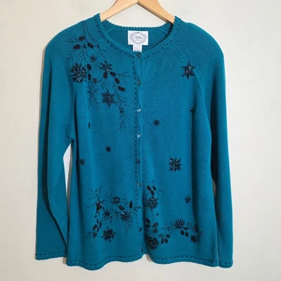 De Colección Nuevo Con Etiquetas Stiches in Time Vacaciones Bordado Cuentas Cárdigan Suéter Mujer Talla L Foto 1 de 4