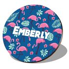 1 X Round Coaster - Name Emberly Tropical Flamingo Palm Flower Lettering #257335