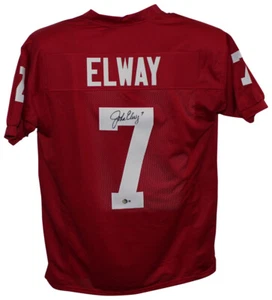John Elway Autographed/Signed College Style Red Jersey Beckett BAS 32127 - Picture 1 of 3