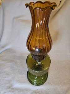 VTG Eagle Etching Green Glass Kerosene Oil Hurricane 1890-1900 Lamp 18.25" Tall - Picture 1 of 9