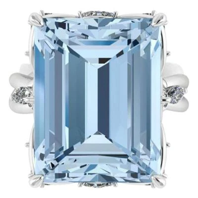 12.49 Carat Emerald Cut Aquamarine With 0.72CT Clear White CZ Fashion Fine Ring - Image 1 of 4