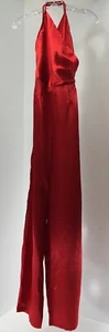 Boohoo Womens Wrap Front Strappy Satin Split Leg Jumpsuit Red US:4/UK:8 NWT # - Picture 1 of 12