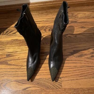 Just Cavalli Mujer Cuero Punta Botines Negros Talla EU 37 US 7 Italia Foto 1 de 4