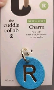 The Cuddle Collab Pet Charm Gold "R" On Blue/Green Faux Leather Round Charm - Picture 1 of 1