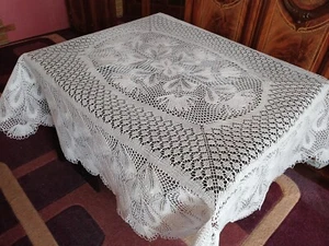 Hand Knitted Tablecloth 91″ Cotton Handmade Lace Doily - Picture 1 of 8