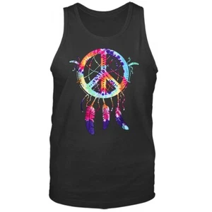 Camiseta sin mangas Tie Dye Peace Sign Dreamcatcher de plumas nativas americanas - Imagen 1 de 8