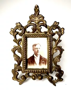Victorian Cast Brass Filigree Photo Frame Gold Gilt For Small 2x3” Print - Picture 1 of 9