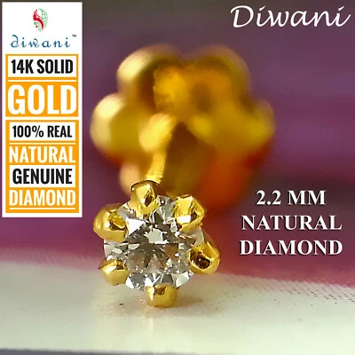 2.2mm Natürlich Si Diamant Verlobung Nase Lippen Lippenscheibe Schraube Ab Ring - Bild 1 von 4