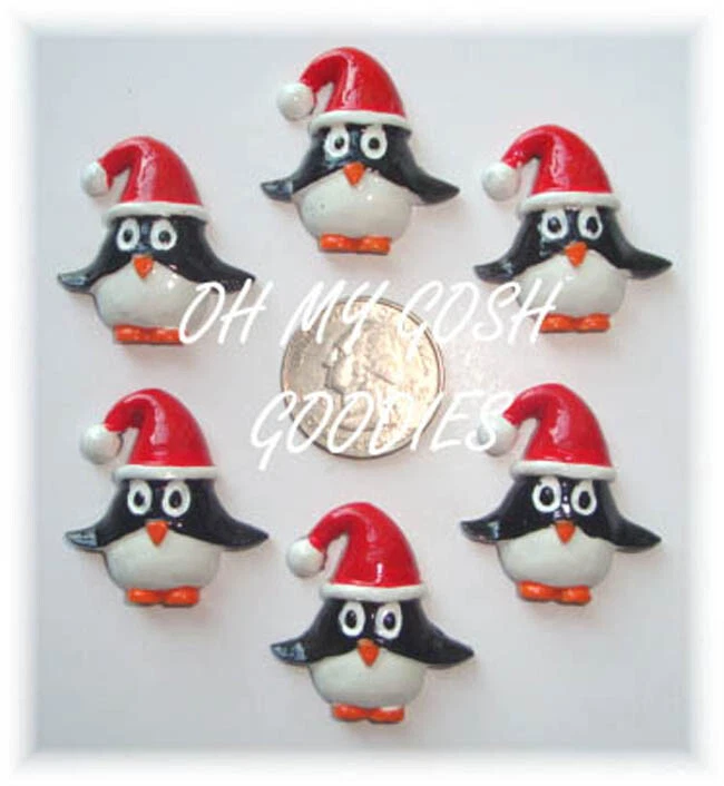 6 PIEZAS RESINAS PLANAS PINGÜINO NAVIDAD PARA ARCO DE PELO DE VACACIONES MOÑO CENTRO Foto 1 de 1