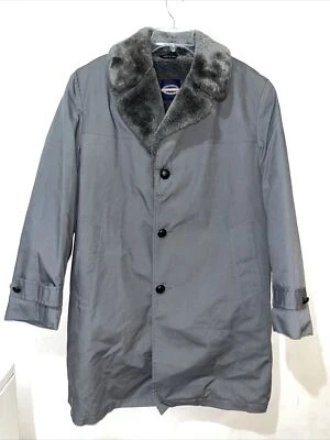 Abrigo de vestir para hombre JC Penney Towncraft 40R gris cuello de piel sintética longitud media hecho en EE. UU. Foto 1 de 4