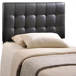 Modway Tufted Upholstered Faux Leather Square Twin Size Headboard in Black - Picture 1 of 4