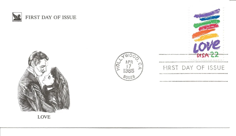 US Scott #2143, First Day Cover 4/17/85 Hollywood Single Love - Image 1 of 1