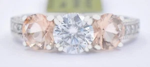 LAB CREATED 1.90 Cts MORGANITE & WHITE SAPPHIRE RING .925 Sterling Silver -NWT - Picture 1 of 6