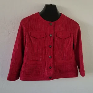 RUBY RD. Petite Womens 12P Crinkle Blazer Jacket Shimmer Red Casual Lightweight - Picture 1 of 7