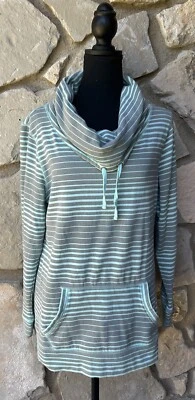 Made For Life Sweatshirt Small Turquoise Blue Gray Long Sleeve Cowl Neck EC - Image 1 of 4