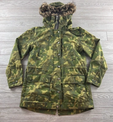 Chaqueta Parka Gap Anorak Para Mujer Camuflada Piel Sintética Borde Capucha Forrada Bolsillos con Cremallera Completa S Foto 1 de 4