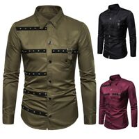 Men's Long sleeve Slim Fit Double Breasted Personality Shirt Western style New D