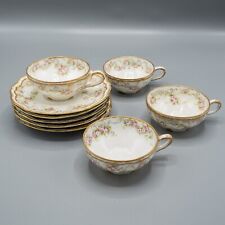 Theodore Haviland Limoges Schleiger 340 4 Flat Cups & 5 Saucers Rose Blue Scroll