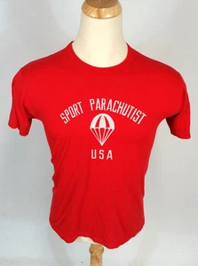 Vintage Sport Parachutists USA Paper thin Red USA t Shirt 80s M/S Pilot Airplane - Picture 1 of 6
