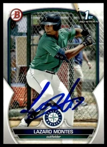 Primera tarjeta Bowman Prospects Lázaro Montes Auto Seattle Mariners #BP-58 2023 CERTIFICADO DE AUTENTICIDAD - Imagen 1 de 2