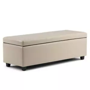 Simpli Home Storage Ottoman 48" x 18" Faux Leather Flip Top Backless Satin Cream - Picture 1 of 11