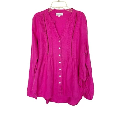 Blusa túnica Neiman Marcus rosa 100 % lino botón delantero mujer talla mediana Foto 1 de 4