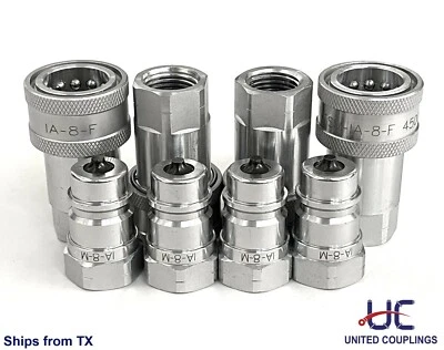 UNITED COUPLINGS 1/2 Inch Hydraulic Quick Coupler /Coupling | ISO A 7241 | NPT | 4 Sets