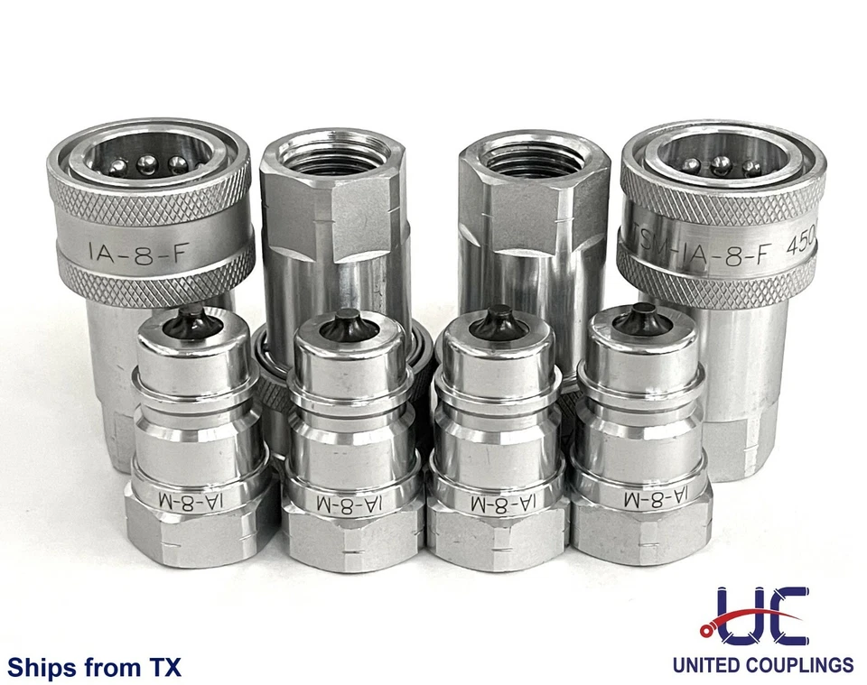 UNITED COUPLINGS 1/2 Inch Hydraulic Quick Coupler /Coupling | ISO A 7241 | NPT | 4 Sets