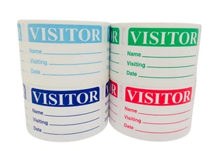 Visitor 3x2 Name Identification Lite Blue Green Red Blue 500 Stickers (4 Rolls) - Picture 1 of 5