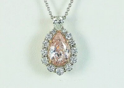 $250,000 Platinum 18K Rose Gold GIA Fancy Light Orangy Pink Pear Diamond Pendant - Изображение 1 из 4